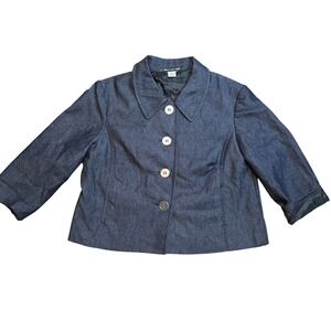 BRIGGS NEW YORK Dark Wash Denim Like Blazer Jacket 3/4 Sleeve Size 16